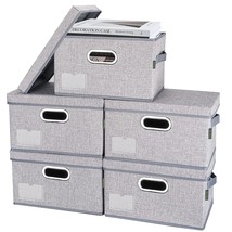 Storage Bins With Lids, Foldable Linen Fabric Storage Boxes With Lids, Collapsib - $50.99