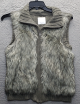 Justice Faux Fur Sweater Vest Youth 14 Gray Knit Acrylic Sleeveless Full... - $21.33