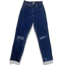 Fashion Nova Women Dark High Rise Straight Leg Jeans Distressed Holes Si... - $12.00