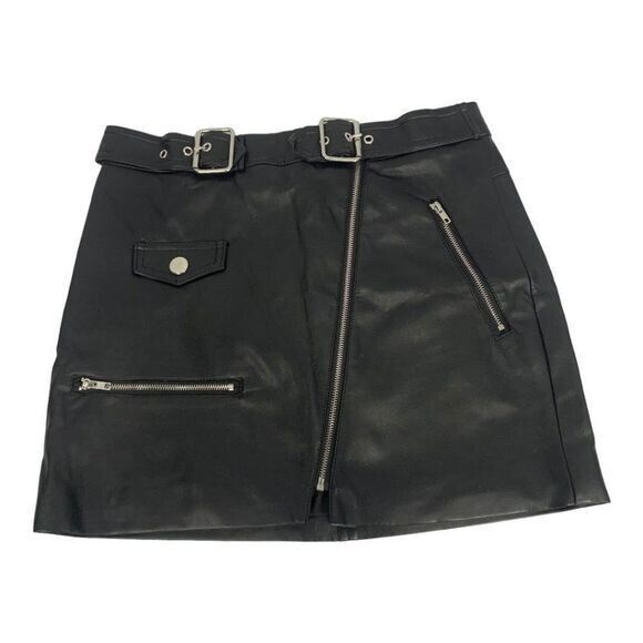 Forever 21 Womens Black Faux Leather Mini Skirt Zipper &amp; Buckle Details ... - $18.50