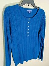 Laura Scott Women&#39;s Cable-Knit Henley Sweater Teal Green Pullover Size XL  - $9.99