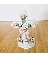 Enesco Easter Standing Cross Spring Flowers Bow Porcelain Figurine 4&quot; x ... - £23.98 GBP