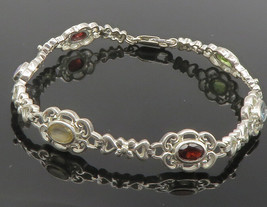 925 Sterling Silver - Peridot Amethyst Garnet &amp; Topaz Chain Bracelet - BT4749 - £50.12 GBP