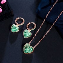Endy green cubic zirconia heart shape pendant necklace and earrings cz jewelry sets for thumb200