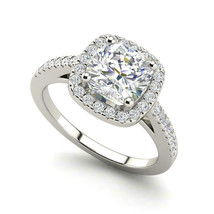 Halo Engagement Ring 2.25Ct Cushion Simulated Diamond 14K White Gold in Size 5.5 - $246.11