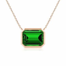 ANGARA Lab-Grown East-West Bezel-Set Emerald Pendant in 14K Gold (9x7mm,2.25 Ct) - £1,100.05 GBP