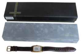 Hamilton Boulton 1937 Reissue Gold-Tone Quartz Tank Watch Brown Leather - $277.30 CAD