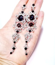 Chandelier Drop Earrings, Rhinestone Crystal Jewelry, Deep Purple Earrings, Gift - £31.20 GBP