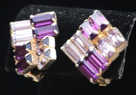 Weiss Purple Clear Rhinestone Earrings Clip On Jewelry Vintage - £51.42 GBP