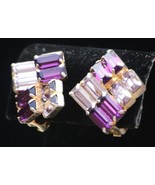 Weiss Purple Clear Rhinestone Earrings Clip On Jewelry Vintage - £50.31 GBP