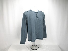 VTG Vintage 1946 Long Sleeve Henley Men&#39;s Sz L Blue Casual Activewear Shirt - £19.03 GBP
