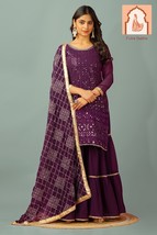 Purple Georgette Sharara Set with Heavy Sequence Work - $55.00