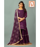 Purple Georgette Sharara Set with Heavy Sequence Work - $55.00
