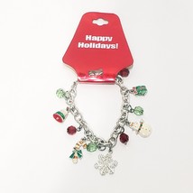 Christmas Charm Bracelet 7&quot;  Open Happy Holidays Kmart 2012 Snowman Snowflake - £12.62 GBP