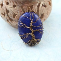 Lapis Blue Howlite Tree of Life brass wire-wrapped pendant, Yggdrasil, World Tre - £35.97 GBP