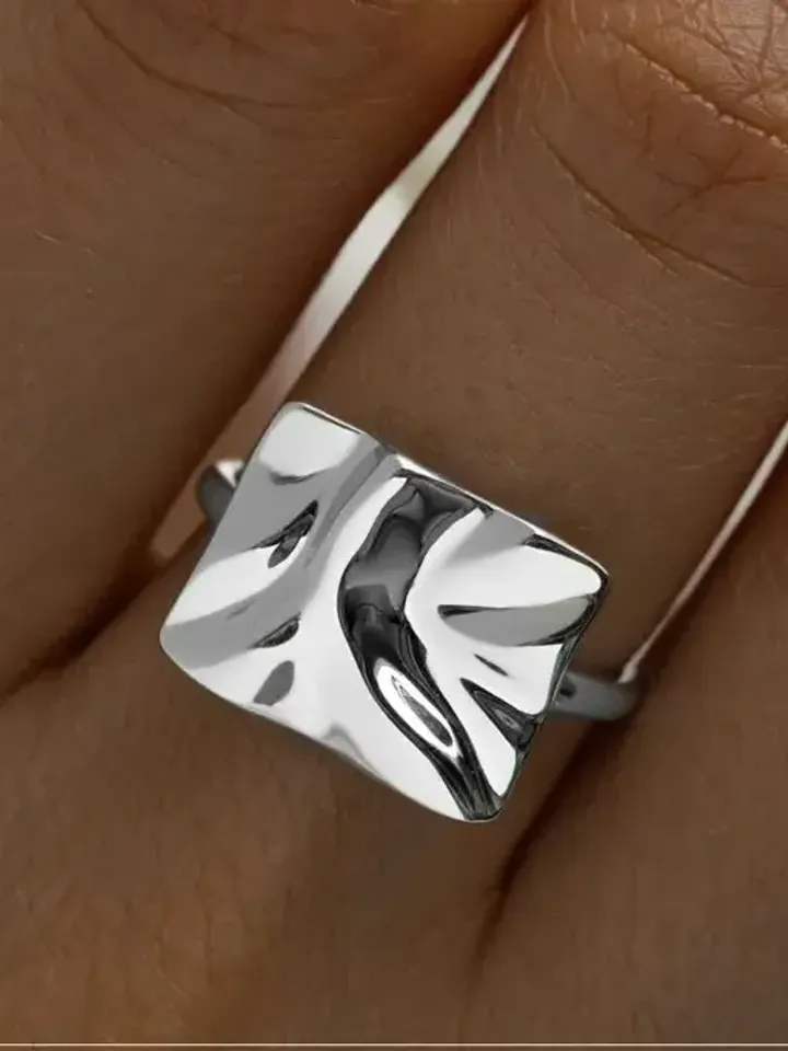 Ring silver 925 women&#39;s, ring crumpled silver - $99.00