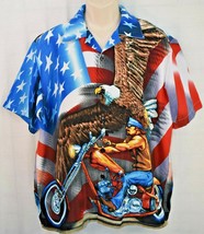 Sapphire Lounge American Flag Biker &amp; Eagle Button Up Shirt Size Medium ... - $21.73