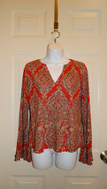 INC Nylon Blouse Size Large Dark Pink/Orange Color with Browns Paisley P... - $7.99