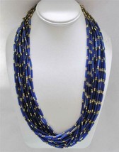 Chico&#39;s Iona Necklace Multi-Strand Antiqued Gold and Blue Bugle Beads Retired - £13.23 GBP