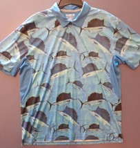 Reel Legends Mens Size XL All Over Marlin Print Reel Tec SS Polo Shirt - £14.14 GBP