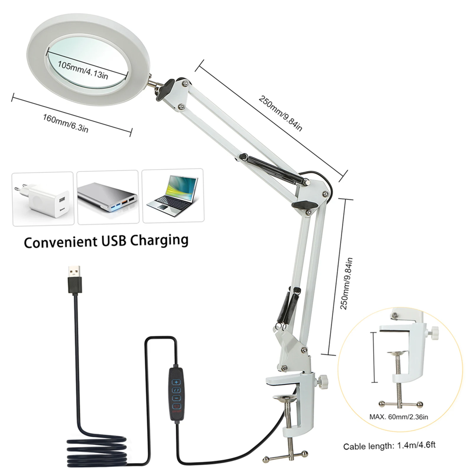 Flexible Clamp-on Table Lamp with 8x Magnifier Glass Swing Arm Dimmable - £21.26 GBP+