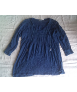 Solitaire Women Navy Embroidered Floral 3/4 Sleeve Top Size S Boho EUC - €12,83 EUR