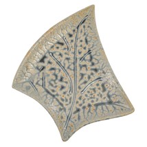 Hank Goodman Studio Art Pottery Leaf Plate Aqua Mottled Glaze 11&quot;x9&quot; Wood Ash - £25.66 GBP