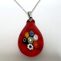 Murano Glass Handcrafted Red Millefiori Pendant & 925 Sterling Silver Necklace - $27.96