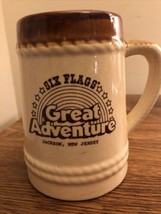 Vintage Six Flags Great Adventure Large Mug Jackson, NJ Brown Trim - $17.48