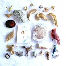 BIRD &amp; FEATHER brooch lot - 26 vintage-to-now pins - owl peacock cardina... - $45.00