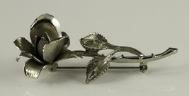 Vintage Costume Jewelry Silver Tone PASTELLI Rose Flower Floral Brooch Pin 2.75&quot; - £12.92 GBP