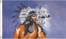 American Indian With Wolf Flag 5&#39;x3&#39; (150cm x 90cm) - £3.85 GBP