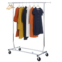 Adjustable Rolling Clothes Garment Rack Clothing Rack Single-Bar Hanging... - $90.99