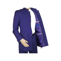 Mens Apollo King Banded Collarless suit Chinese Mandarin Wide leg AG95 Purple image 5