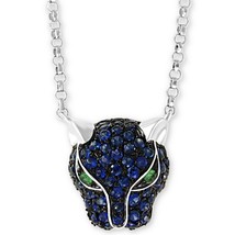 3/4 CT Round Simulated Gemstone Panther Head Pendant Necklace Sterling Silver - £66.16 GBP