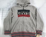 Levis Hoodie Boys M 10-12 Gray Blue Red Full Zip Large Logo Cotton Blend - $46.71