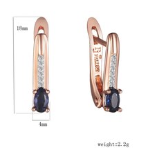 FJ Set Women 585 Rose Gold Color Oval Blue Stone Round Rings +Earrings Jewelry - £26.95 GBP