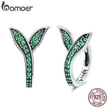 BAMOER 100% 925 Silver Spring Collection Flower Buds Green CZ Hoop Earrings for  - £17.84 GBP