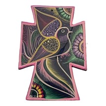 Mexican Folk Art Hand Painted Cross Dove, Abigain Artist Signed 3&quot; X 4 7/8&quot; - £10.21 GBP