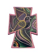 Mexican Folk Art Hand Painted Cross Dove, Abigain Artist Signed 3&quot; X 4 7/8&quot; - £10.09 GBP