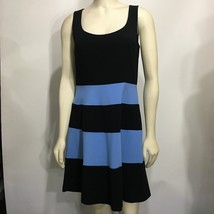 Ann Taylor Loft 2 Black Blue Striped Fit Flare Sleeveless Dress Colorblock - £26.60 GBP