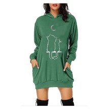 Fashion Pullover Hoodie Dress Women Valentine&#39;s Day Cat Print Long Sleeve Hooded - £49.95 GBP