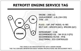 2006 LS2 6.0L GTO Retrofit Engine Service Tag Belt Routing Diagram Decal - £11.84 GBP