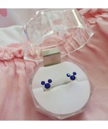 Mouse Ears Earrings~Mickey Sapphire Blue Crystal .925 Sterling Stud Post... - $7.80
