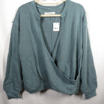 Free People Women&#39;s Deep Teal Drapey Long Sleeve Wrap-Front Sweater Size Medium - £47.08 GBP