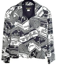 Jackets Galore John Farah Jacket Lined Black White Geometric Print Flat Sequins - £26.48 GBP