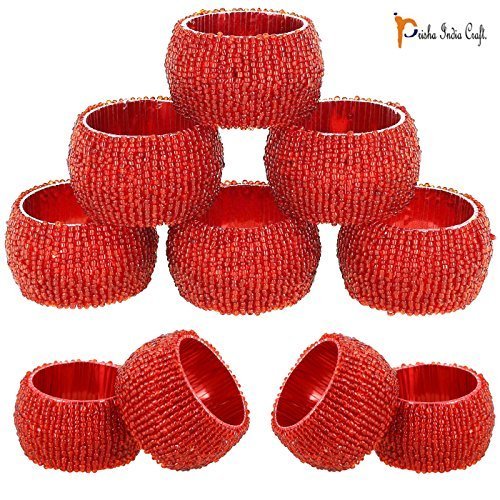 Prisha India Craft - Beaded Napkin Rings Set of 12 red - 1.5 Inch in Size-Perfec - £17.40 GBP