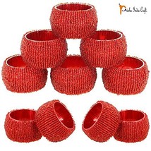 Prisha India Craft - Beaded Napkin Rings Set of 12 red - 1.5 Inch in Size-Perfec - £17.06 GBP