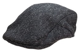 Charcoal Herringbone Handwoven Harris Tweed Mens Scottish Tartan Flat Cap baker  - £40.21 GBP