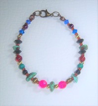 Bracelet Bead Multi Color/Shapes Almost 7&quot; Free Extender Avail Upcycled Handmade - £3.98 GBP